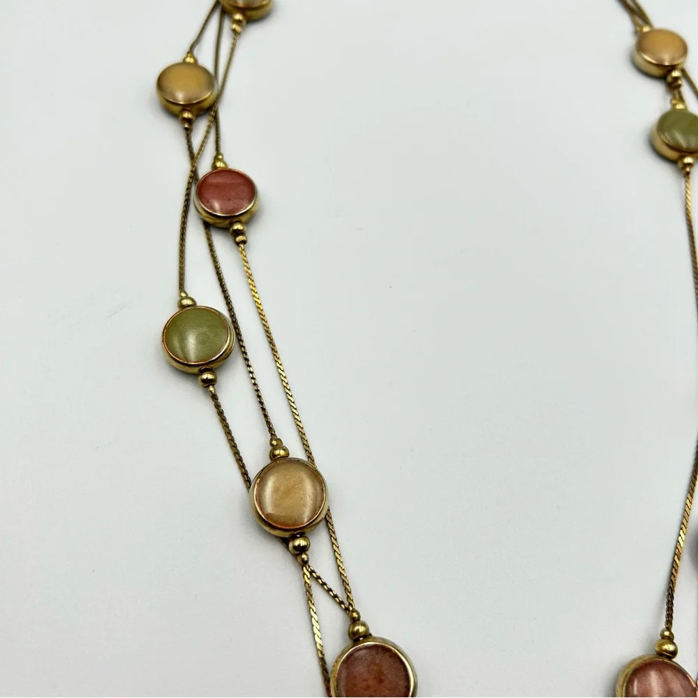 Vintage Multi-Strand Goldtone Necklace Earth Tone Pearlized Colored Beads Boho